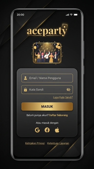 Tampilan halaman login aceparty